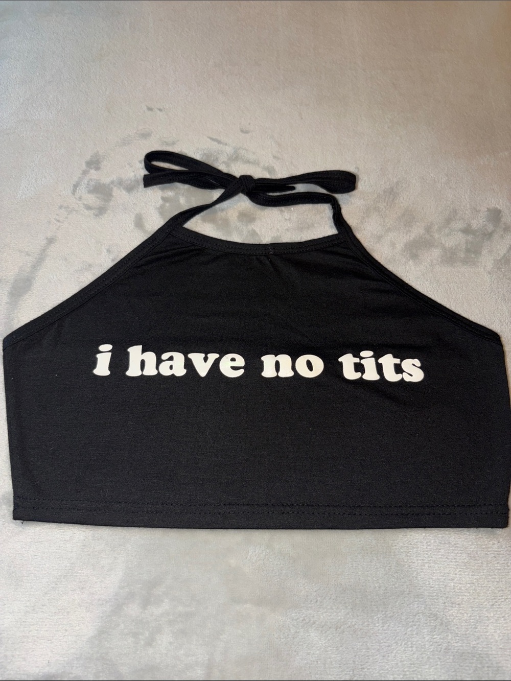 Black Halter Crop Top with White Slogan